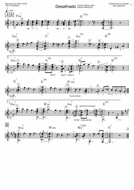 Recueil D'une Note à l'autre - Vol5 - Extrait de la partition arrangement de Desafinado