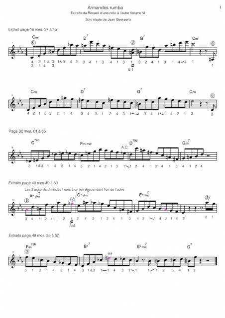 Recueil D'une Note à l'autre - Vol6 - Extrait de partition pour le solo guitare de Armandos Rumba